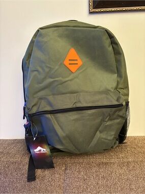 Unisex Olive Green Everyday Backpack with Orange Accent